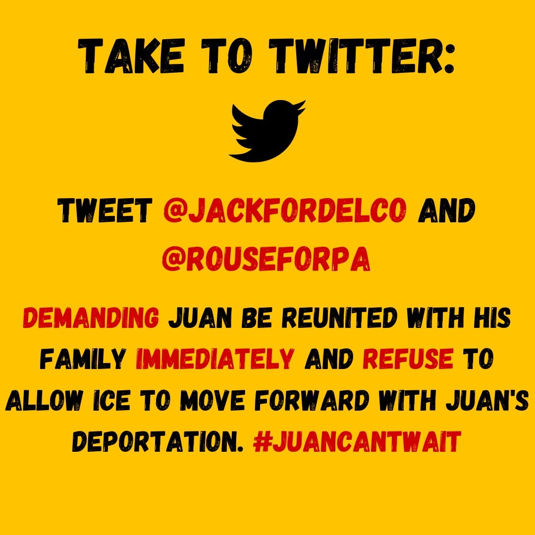 Comrades the time to act is NOW. Tweet at  @JackforDelco and  @rouseforpa DEMANDING ACTION NOW!  #JuanCantWait  #BringJuanHome  #HomeForTheHolidays