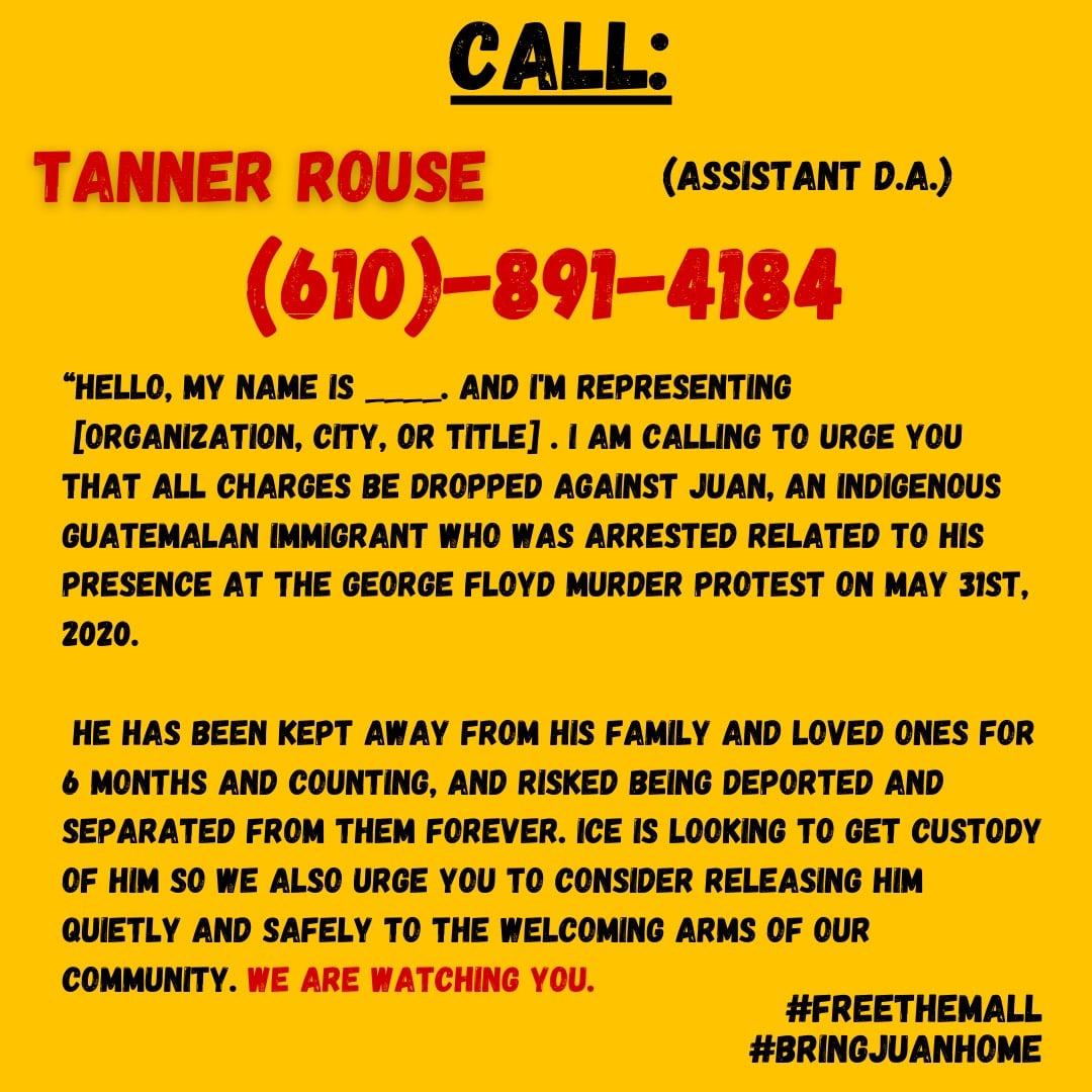 WE DEMAND THAT THE Delaware County District Attorney  @JackForDelco drop the charges against Juan and take necessary action to reunite him with his family!