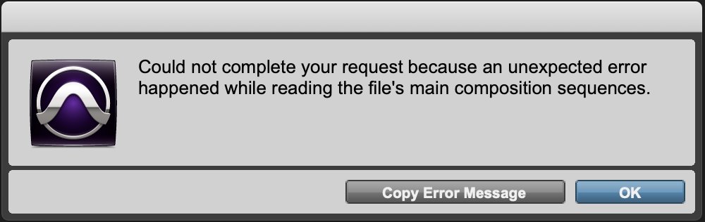 animaltronix's tweet photo. @AdobeCare Not good timing: project due at the end of the day 🤬 Not merging clips or doing any complicated functions. Just vanilla editing. Attached is screenshot of the @AvidProTools error when I try to open AAF. I want the green frame issue resolved ASAP. I cannot export ANYTHING useable https://t.co/vLjX2UH77i