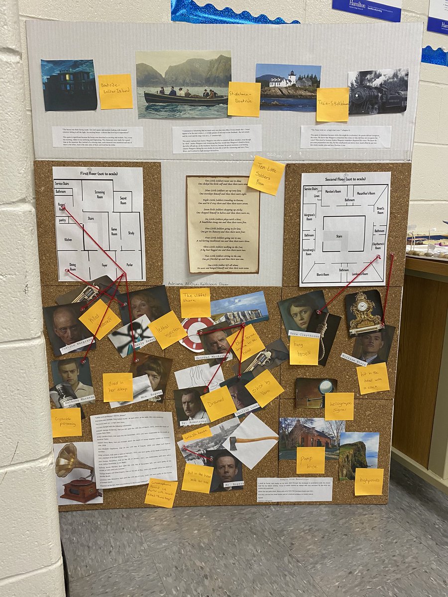 MsZezza's tweet photo. The students really hit it out if the park with these “And Then There Were None” projects! #MakeGoodDecisions @HolmdelHS https://t.co/KleSVuqIXA