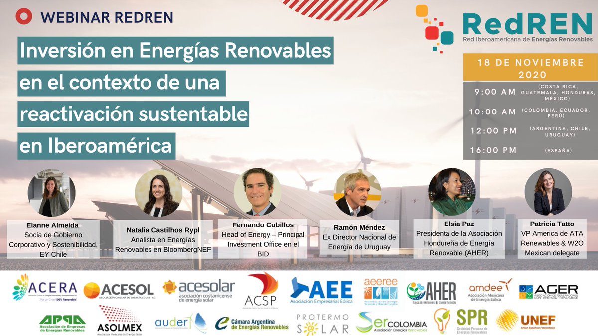 ACERAAG's tweet photo. 📆|18 de noviembre - 12 horas (Chile)| La Red Iberoamericana de Energías Renovables - RedREN (@RedRenovable) invita a su primer Seminario sobre Inversión renovable en Iberoamérica 🙌¡No te quedes fuera! Inscríbete para participar ▶️https://t.co/xDXbEo8TsH https://t.co/Wz6HwDSmni