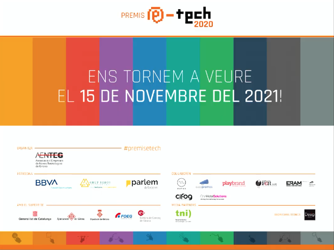 premisetech's tweet photo. Hem arribat al final de la 14a entrega dels #PremisETECH2020 🎉. Una edició atípica, però que hem volgut celebrar de la millor de les maneres: amb tots vosaltres! 👏🏼  Moltes gràcies a tots i a totes per seguir telemàticament l’entrega dels premis. Fins a la propera! 😊 https://t.co/pQTf11hr5z