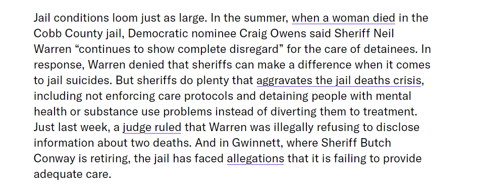 3/ Jail conditions & jail deaths were a huge issue here, in both races.  https://theappeal.org/politicalreport/guide-prosecutor-sheriff-elections-2020/A measure of accountability against officials who escape it so consistently.
