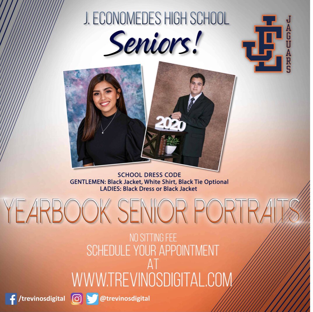 economedes_hs's tweet photo. Attention JEHS Seniors! 🧡💙📸
Senior Portraits information below! https://t.co/r2mTVTaiIZ