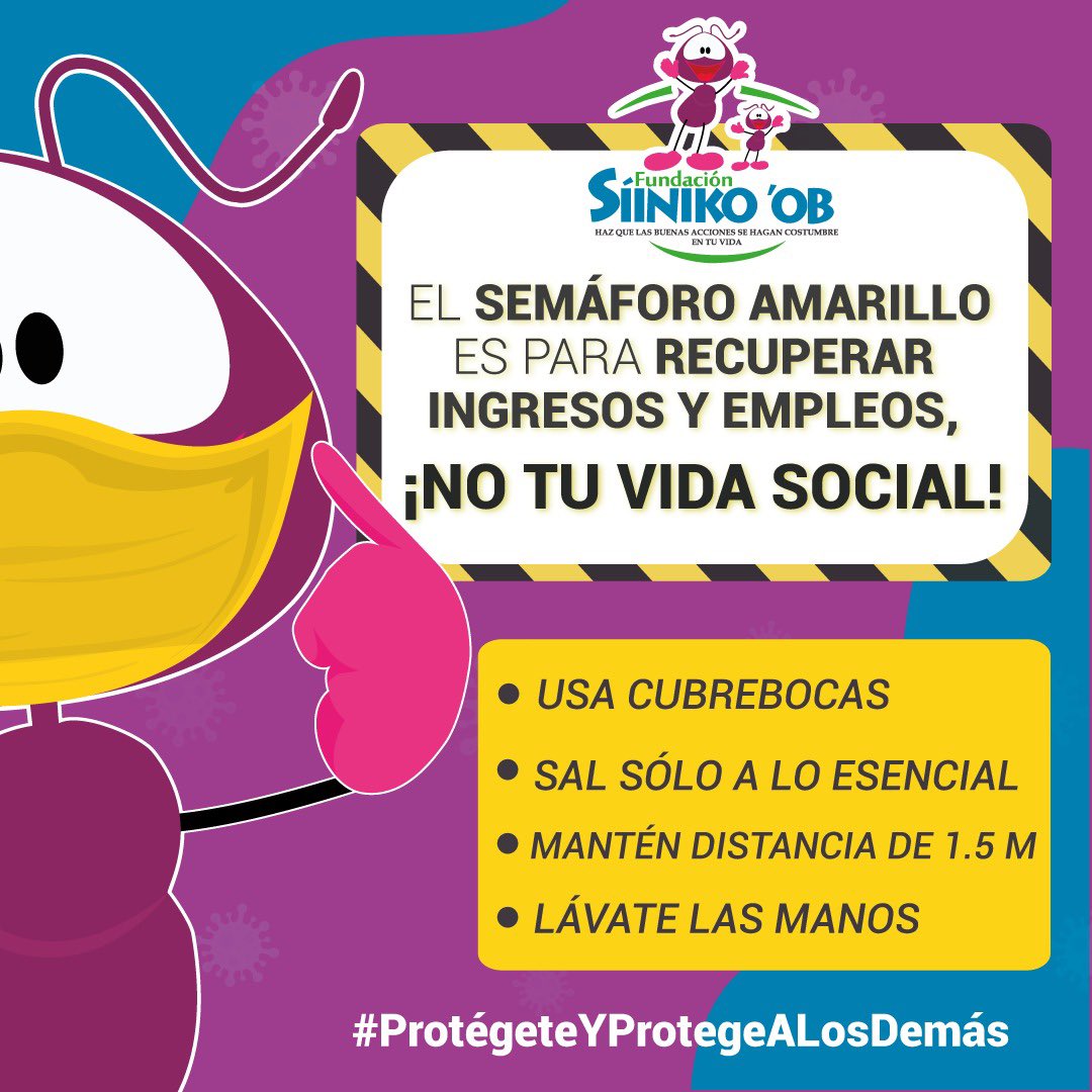 Siinikoob's tweet photo. El 🚦 amarillo es para recuperar la actividad económica y los empleos, sigue respetando las medidas sanitarias y evita la convivencia social.             #UsaCubrebocas https://t.co/ePP3eZLRUh