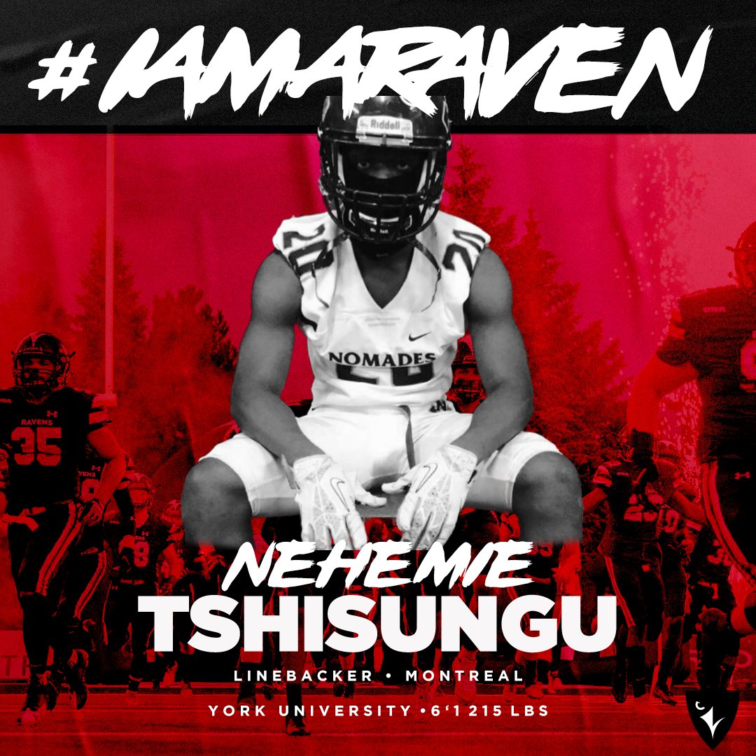 CURavensFB's tweet photo. We are proud to announce the commitment of Nehemie Tshisungu #IAmARaven

The Ravens have added another exceptional athlete to their defense! Nehemie was a product of College Montmorency. In his final season with the Nomades, Nehemie finished with 25 Tackles and 1 Pass breakup. https://t.co/JyeGvEXfuc