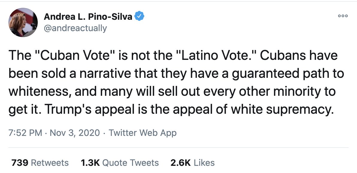 4/They are going to say the Cuban- Americans and Venezuelan-Americans are race traitors because they voted for Trump and call those people sell-outs