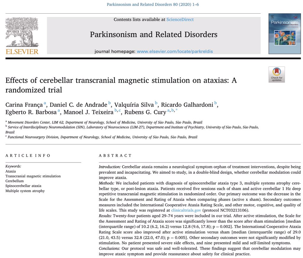 ParkinsonismD's tweet photo. #originalarticle #Nov2020issue #TMS #ataxia Effects of cerebellar transcranial magnetic stimulation on ataxias: A randomized trial Log in to: https://t.co/mZBWzcmoPi https://t.co/CrQLEpNqe4