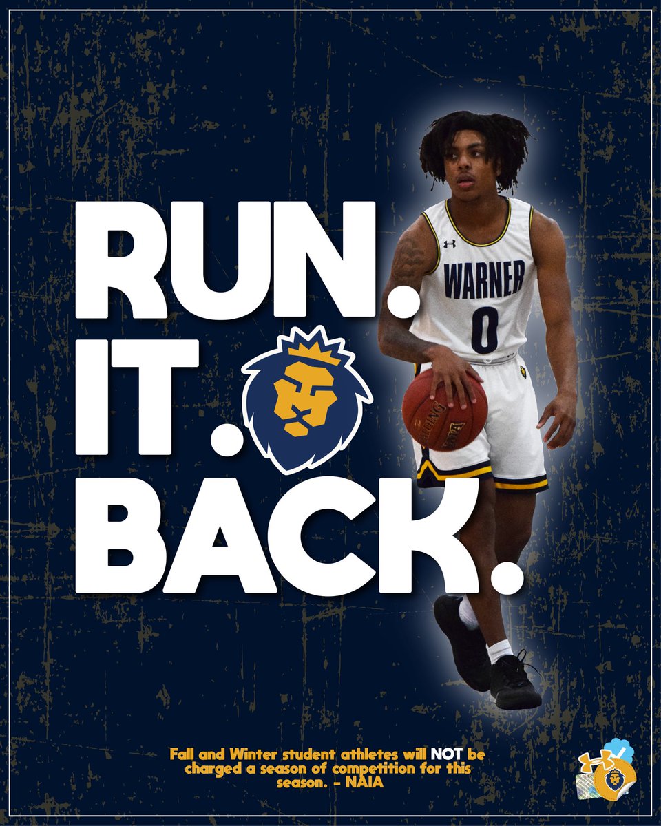 WarnerU_MBB's tweet photo. ‼️ BREAKING NEWS ‼️ 

RUN. IT. BACK. 

Per the NAIA, Winter (Men’s Basketball) and Fall student athletes will not be charged a year of competition for this season! 

Read the NAIA release below, 
https://t.co/FfSWpjLhGZ https://t.co/7P9ZtE1EnV