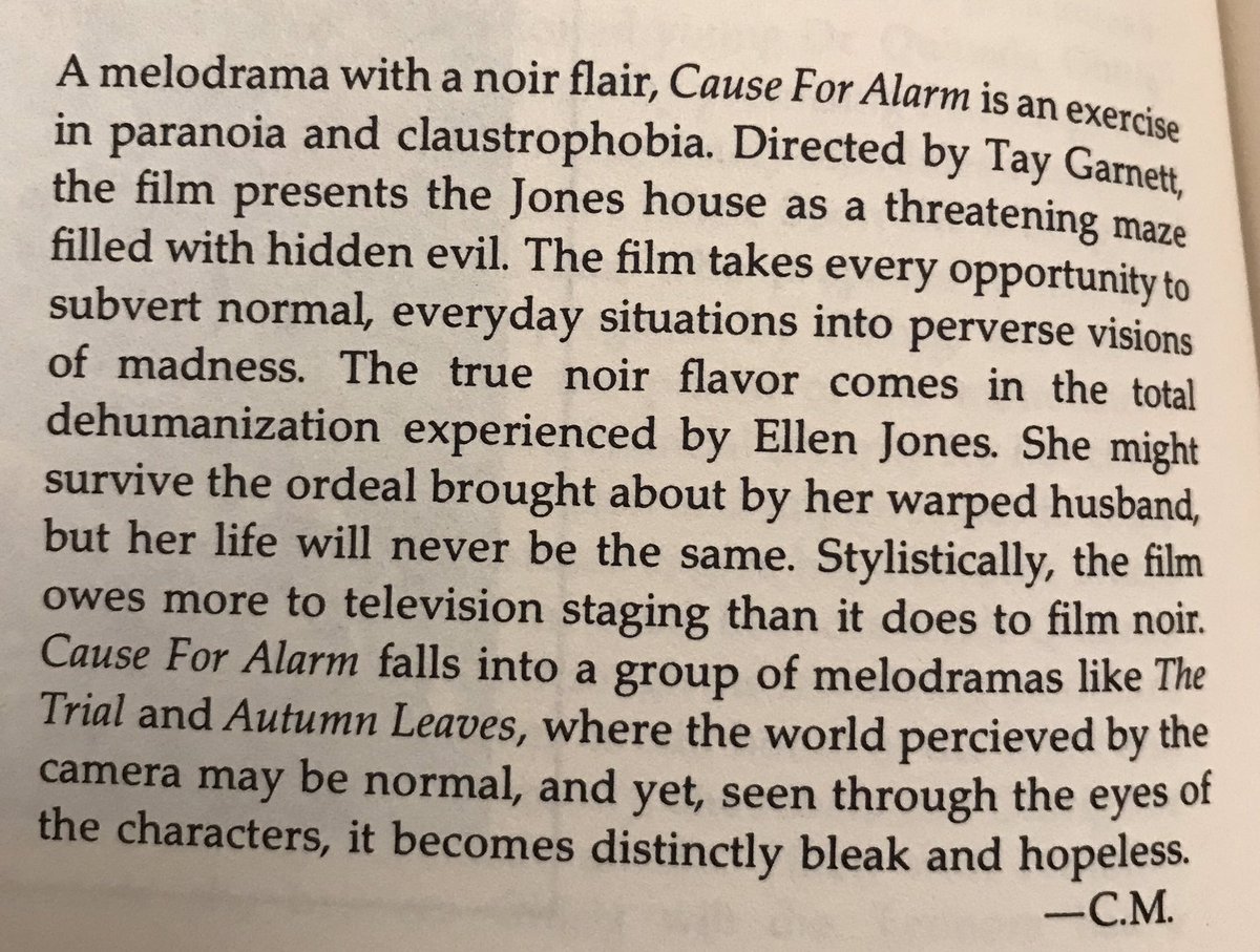 Here’s the synopsis and write-up for Cause for Alarm from Silver & Ward’s Film Noir Encyclopaedia.  #Noirvember  #CauseForAlarm