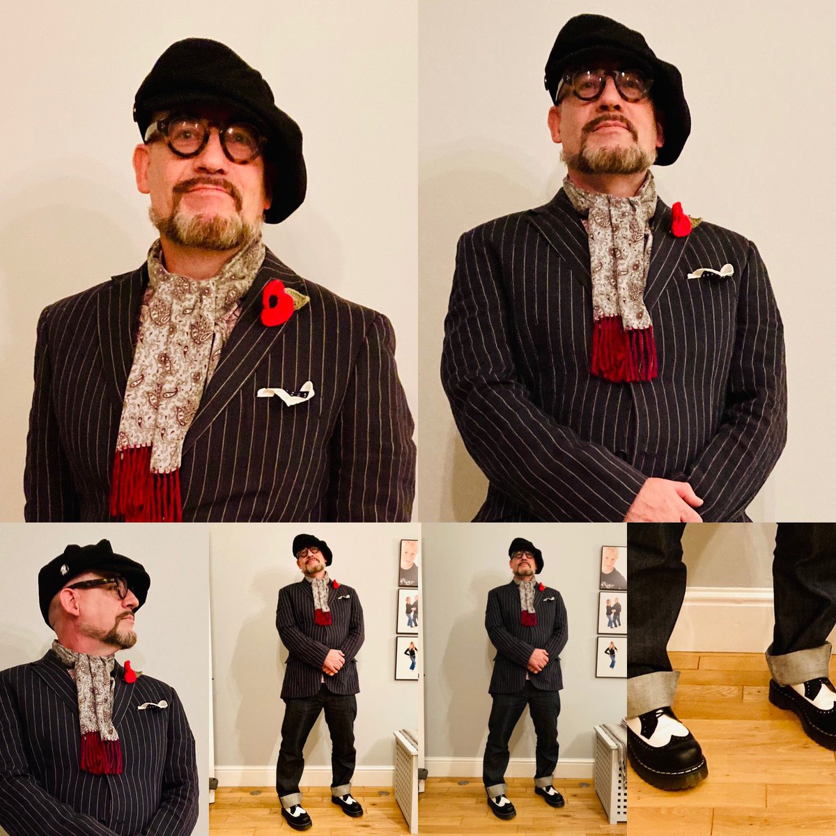 Hatdandy's tweet photo. A LAST HURRAH Off out #onthetown with MrsNTH for a lasthurrah pre #lockdown part deux @Hatrats bloody #bigapple #cap #vintage #paisleyscarf #chalkstripe jacket ‘new’ @naked&famousdenim #selvedgedenim jeans and @docmartenshoes Bex #twotone #brogues #Nellythehat #hatdandy https://t.co/TZXOpHHaRT