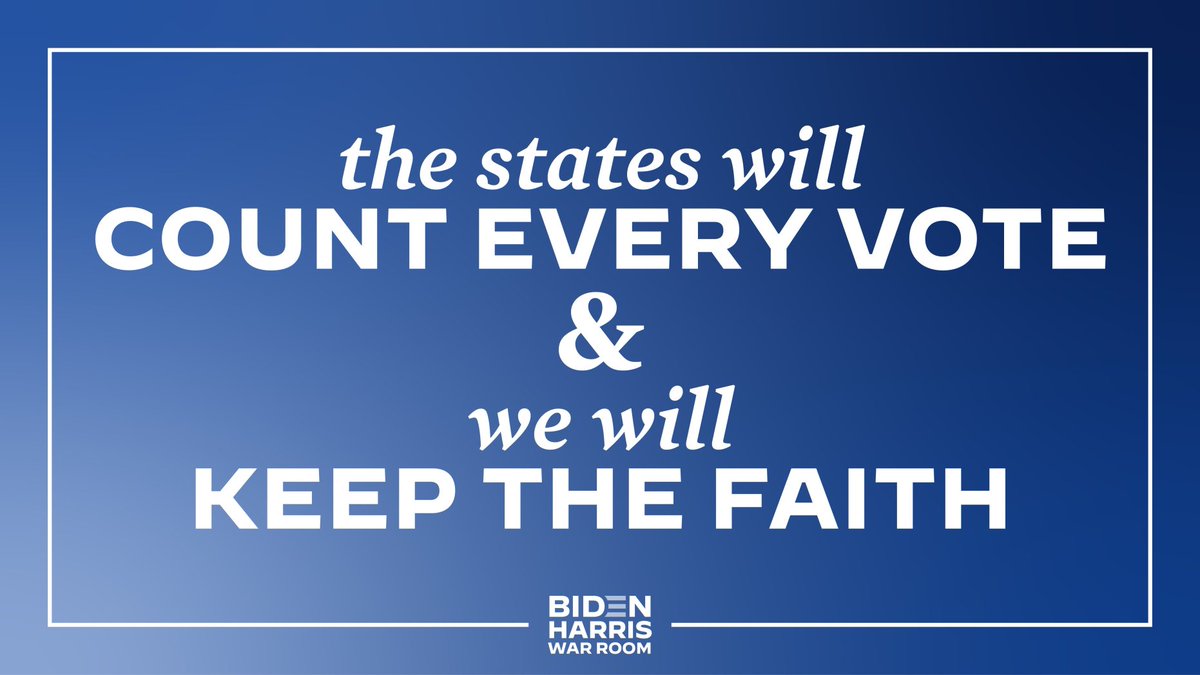 Folks, it is not over until the they #CountEveryVote & we hit 270. Until then, keep you head up, remain optimistic and #KeepTheFaith.