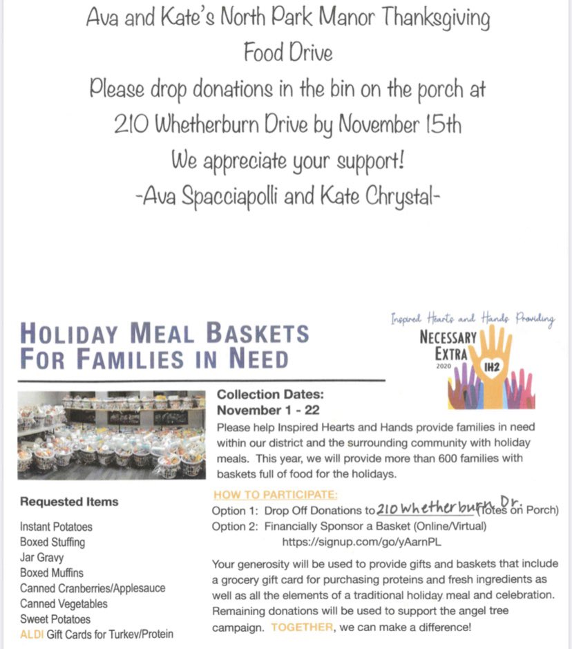 PR_Cheer's tweet image. Two of our very own JV cheerleaders are hosting a food drive!! Please consider donating to Ava and Kate and help to provide Thanksgiving meals to 600 families!