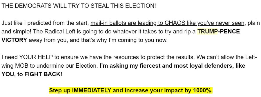 ClawGee's tweet photo. @gesa Perhaps it's because he has sent 15 of these emails to his supporters beginning yesterday. Several coming in 10 to 20 mins apart from each other. https://t.co/GoTnBp2nit