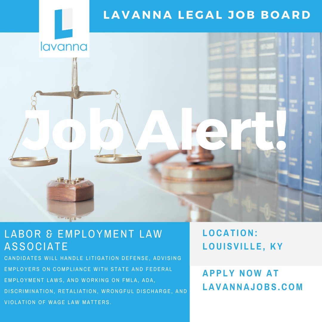 lavannajobs's tweet photo. #Job Alert! There's an opening for a #Labor &amp; #Employment #Associate at a #LawFirm in #Louisville, #KY. Check it out and others at the Lavanna jobs website! #applynow #hiringnow

https://t.co/ErHiYRQFX3 https://t.co/zRzUnfaMHP