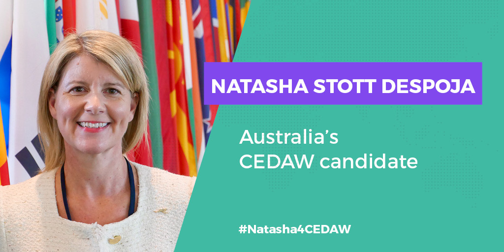 The #CEDAW election is on 9 Nov at #UNHQ New York. Nominated by @MarisePayne, @NStottDespoja is committed to gender equality & eliminating discrimination against women. Read Natasha’s #CEDAW campaign pmc.gov.au/cedaw-candidate #Natasha4CEDAW