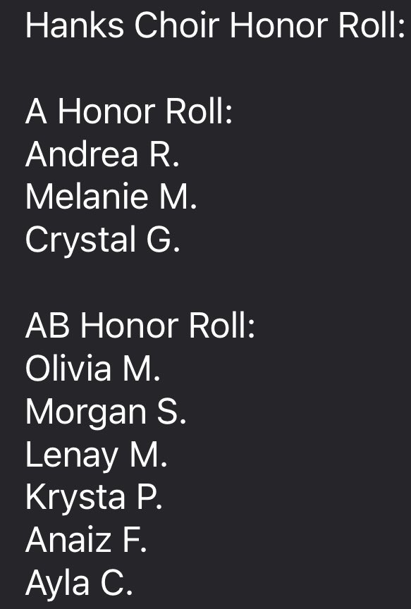SISD_Herrera's tweet photo. All of our clubs/teams continue to set a GOLD Standard in their academics🌟
Honor Roll😎:Congratulations to Hanks Choir🌟 for making ACADEMICS a priority🛡🆙 #KingdomOfChampions #WithOurSword🛡#TipOfTheSword🛡 https://t.co/6MQXxcbJGJ