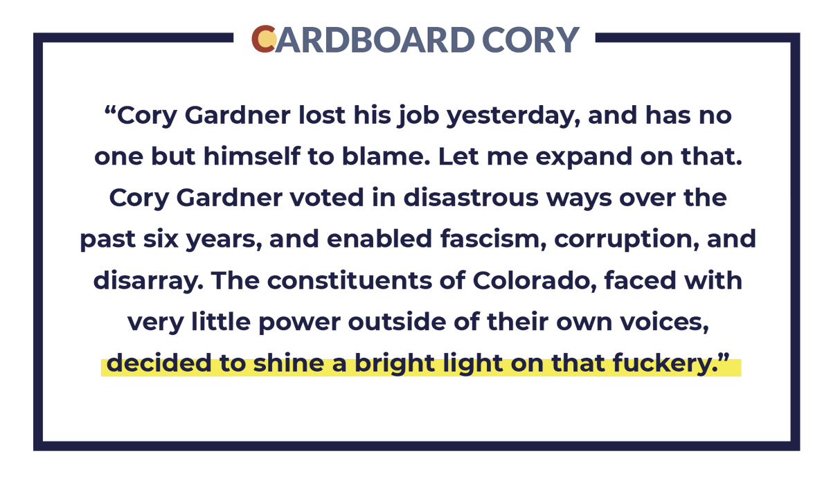 My statement on yesterday's election results in the  #cosen race. Thread to follow  #copolitics 1/cc  @SenCoryGardner  @CoryGardner  @hickenlooper  @SenatorBennet  @indivisiblefrr  @indivisibleden  @IndivisibleTeam  @IndivisibleNOCO