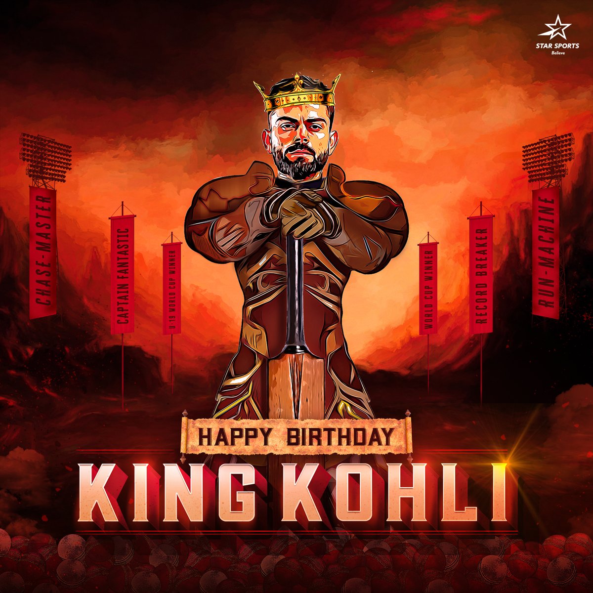 StarSportsIndia's tweet image. Whether it&apos;s in the red of #RCB or the blue of #TeamIndia, #KingKohli operates in only one mode: PUMPED 💥

Happy birthday, Skip! ❤  
#HappyBirthdayVirat