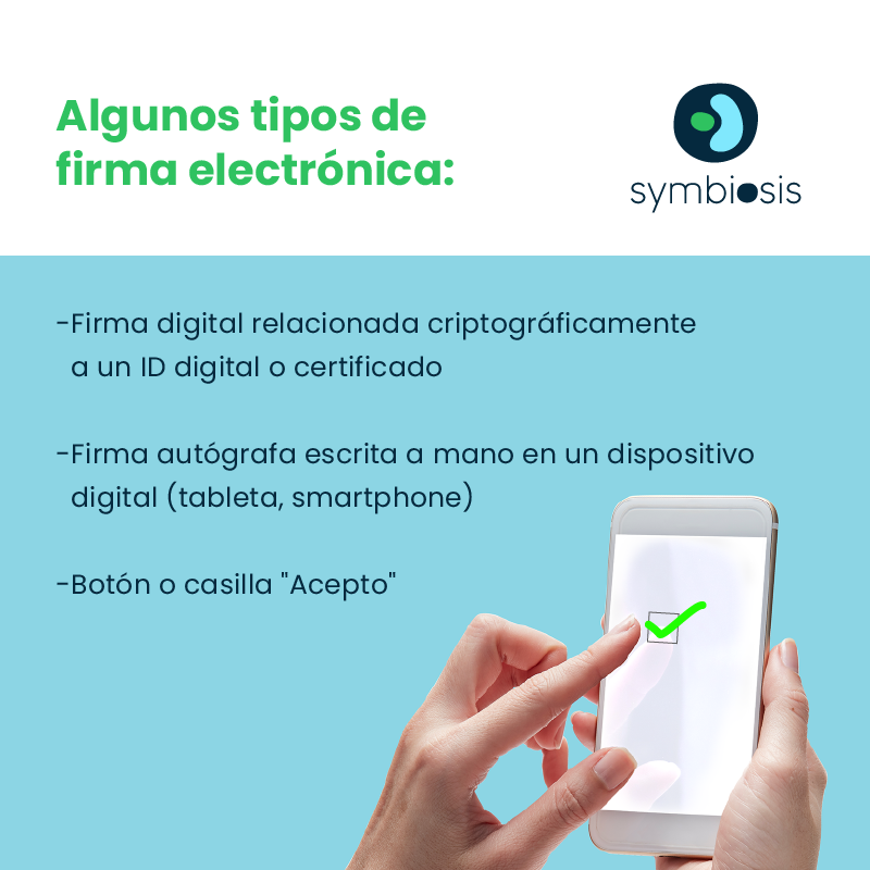 Symbiosissalud's tweet photo. Algunos tipos de firma electrónica:
-Botón o casilla ""Acepto""
-Firma autógrafa escrita a mano en un dispositivo digital (tableta, smartphone)
-Firma digital relacionada criptográficamente a un ID digital o certificado" https://t.co/GZNVbfgtYR