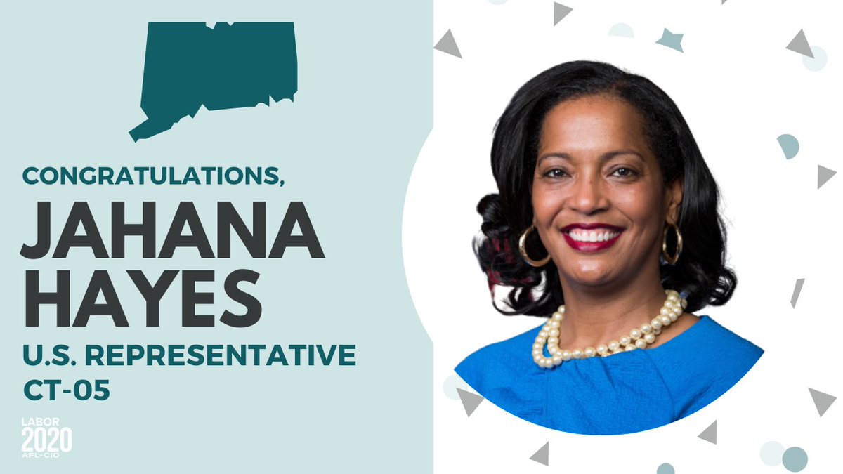 ConnAFLCIO's tweet photo. Congratulations to union member, Rep. @JahanaHayesCT, on her re-election! @AFSAUnion @ceanews @AFLCIO https://t.co/fbfY4aALiS