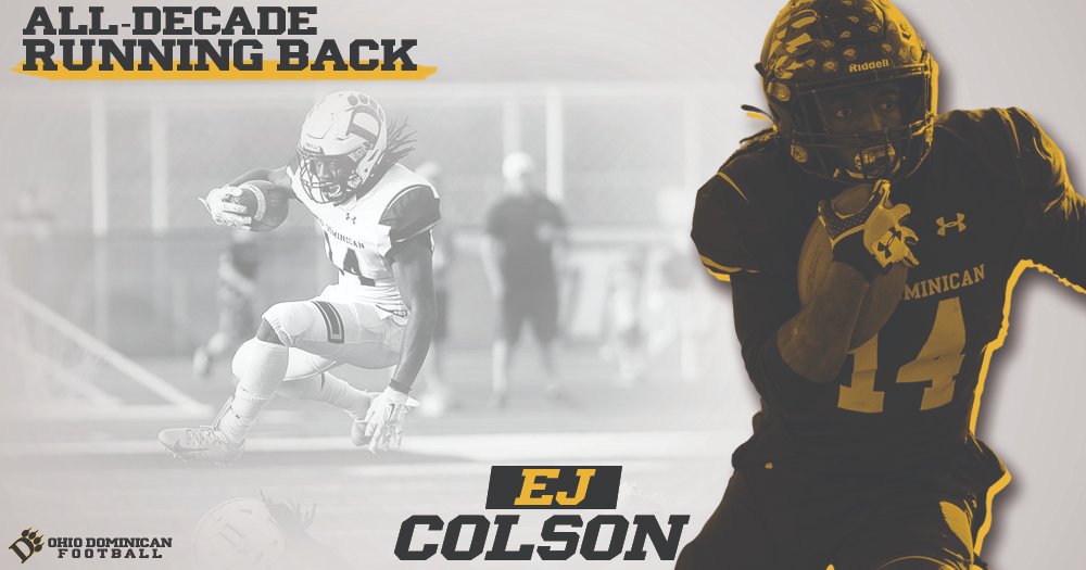 ODUAthletics's tweet photo. 🏈: A combined 6,315 yards and 64 touchdowns on the ground, Brandon Schoen and EJ Colson rank 1⃣ and 2⃣ all-time for @OhioDominicanFB running backs! Congrats to our All-Decade RB's!

📰: https://t.co/ioSfK6J5Jy https://t.co/bFsi7uFSrk