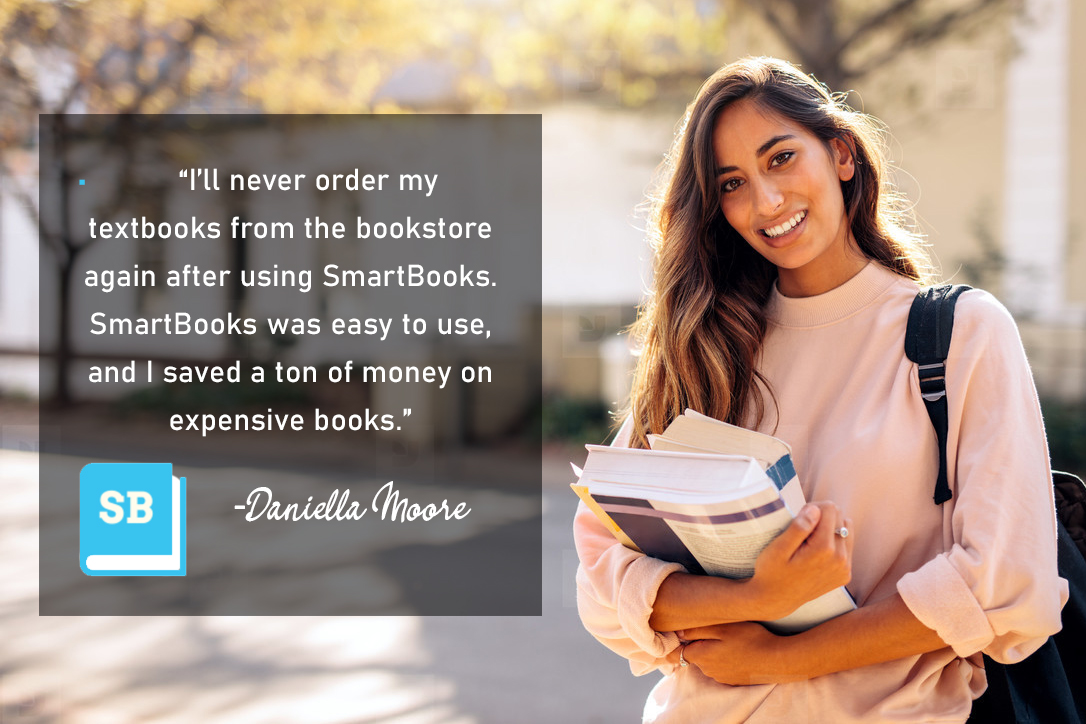 Smartbooks3's tweet photo. Daniella Moore is a junior who recently used SmartBooks. She saved money on her textbooks this semester, and so can you! Download SmartBooks today, free in the app store.📲📚 https://t.co/6rEg1v2Twj
