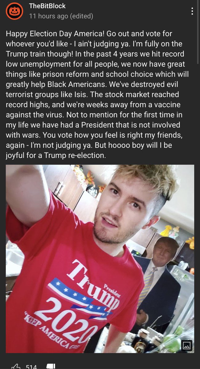Day_Crossing's tweet photo. Not sure if any of my AC mutuals still follow TheBitBlock on YouTube but I figured Iโd put this out there. I wonโt be supporting any Trump supporters content. They donโt care about basic human rights. So I donโt care about their YouTube videos. ๐คท๐ปโโ๏ธ #animalcrossing #thebitblock https://t.co/8UMNAMteda