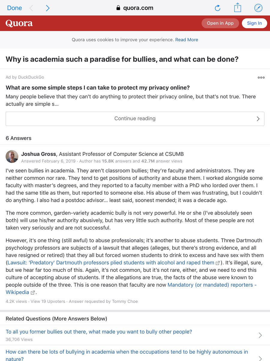 <a href="/do_kinder/">DoKinderScience</a> <a href="/JeremyFarrar/">Jeremy Farrar</a> <a href="/Michelle_CRUK/">Michelle Mitchell</a> <a href="/UKRI_CEO/">Professor Dame Ottoline Leyser</a> <a href="/UniversitiesUK/">Universities UK</a> <a href="/Union_NewsUK/">UnionNewsUK</a> <a href="/evidenceBase_IM/">evidenceBase</a> <a href="/TechsCommit/">Technician Commitment</a> <a href="/BulliesCampaign/">Campaign Against Scientific Bullies</a> @SHICAGroup <a href="/ThePeoplesHubUK/">The Peoples Hub</a> <a href="/DelusionalAcad1/">Delusional Academic</a> @PSYCHMH <a href="/TracyBoylin/">Tracy Boylin</a> <a href="/PeteJacksonGMP/">Whistleblower 🇬🇧</a> <a href="/rossthomson26/">Ross Thomson</a> @TruthsayerOdet1 @Suzanne_Garrett <a href="/OptoLia/">Dr. Lia Li</a> @Veronica_Strain <a href="/ucu/">UCU</a> <a href="/MoriMahmoudi/">Morteza Mahmoudi, PhD</a> <a href="/AcademicParity/">Academic Parity Movement</a> <a href="/ProfTimNoakes/">Tim Noakes</a> <a href="/AngelaSuttner/">Angela Suttner - Warrior Against Bullying!</a> <a href="/BullyingatMIND/">BullyingatMIND</a> @PreventBullying <a href="/gentlewomanboss/">The Gentlewoman Boss</a> @cheriewhite691 <a href="/judithcarmody1/">Judy Carmody MA Leadership in Workplace Wellbeing</a> <a href="/HarassNoMore/">PRMAC_Consulting</a> <a href="/bullyinguk/">Bullying UK</a> <a href="/JaniceGIlliganW/">The Empowered Employee</a> <a href="/RomsesRogers/">Romses Rogers</a> <a href="/mattpaknis/">Lead, don't bully, with Matt Paknis, FRSA</a> <a href="/BullyingProfess/">PreventBullying</a> <a href="/StopBullyingGov/">StopBullying.Gov</a> Why is #academia such a paradise for #bullies, and what can be done?

<a href="/ProfTimNoakes/">Tim Noakes</a> <a href="/DrUmeshPrabhu/">Dr Umesh Prabhu</a> <a href="/AdamRogers2030/">Adam Rogers</a> <a href="/Nicochan33/">Nicolas Babin</a> <a href="/SpeakUpAtWork/">Animah Kosai</a> <a href="/GoogleExpertUK/">Susan Dolan</a> <a href="/mingberg/">Mike Ingberg</a> <a href="/WB_UK/">WhistleblowersUK</a> <a href="/UEB_EndBullying/">United to End Bullying</a> @reddit #reddit <a href="/ESG_SDG/">Taskforce on Sustainable Development Goals</a> <a href="/SDGsActivists/">SDGs Activists 🌏</a> #SDGsActivists <a href="/MarikaSboros/">Marika Sboros - Journalist, editor, author.</a> #AntiBullyingWeek