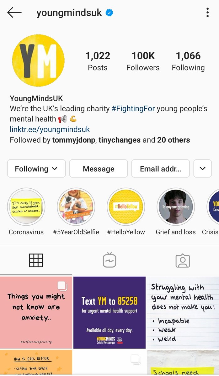 Today our  @YoungMindsUK Instagram account that today hit ONE HUNDRED THOUSAND FOLLOWERS!!  This is an appreciation thread for  @ZzShirin,  @TomBoon94 and everything they and their team did to create this inspirational community of support on our channel.