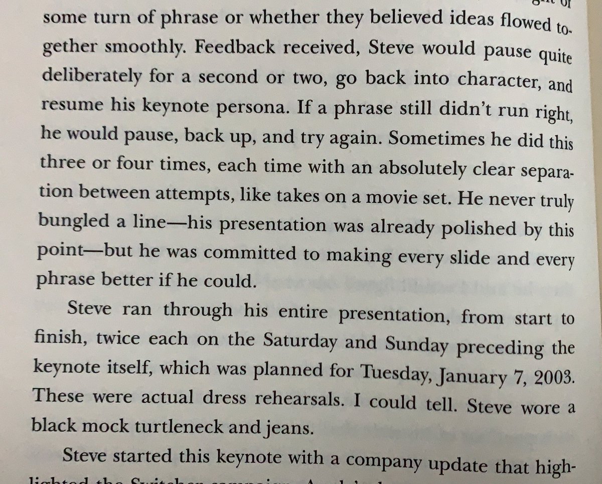 anbknaga's tweet photo. Here is a description of how Steve Jobs prepares for keynotes. He practices the presentation many times leading to the D-Day. No wonder why he is so powerful on stage.
#CreativeSelection https://t.co/DyfCQiIkLW