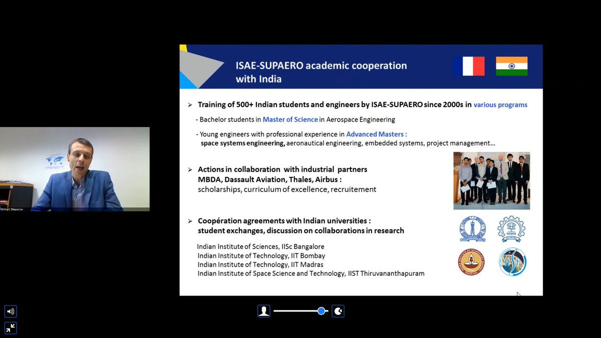Enfin on finit avec Mikhail Stepanov de  @ISAE_officiel : plus de 500 étudiants indiens formés, liens avec les meilleures universités indiennes dont l'IIST, satellite du programme spatial indien.
