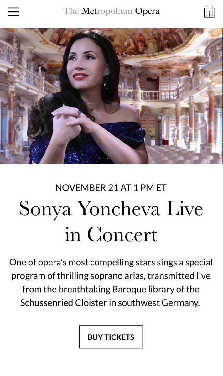 sonyayoncheva's tweet photo. Thrilled to announce that my #MetStarsLiveinConcert online recital will take place at the stunning library of #KlosterSchussenried on Nov 21 at 1pm ET/ 7pm CET. #MalcolmMartineau&amp;I will perform music by Verdi, Puccini, Bellini, Haendel, Purcell&amp;Dvorak. 
🎫 https://t.co/ZYoimDFaMI https://t.co/Nis9sbfBX9