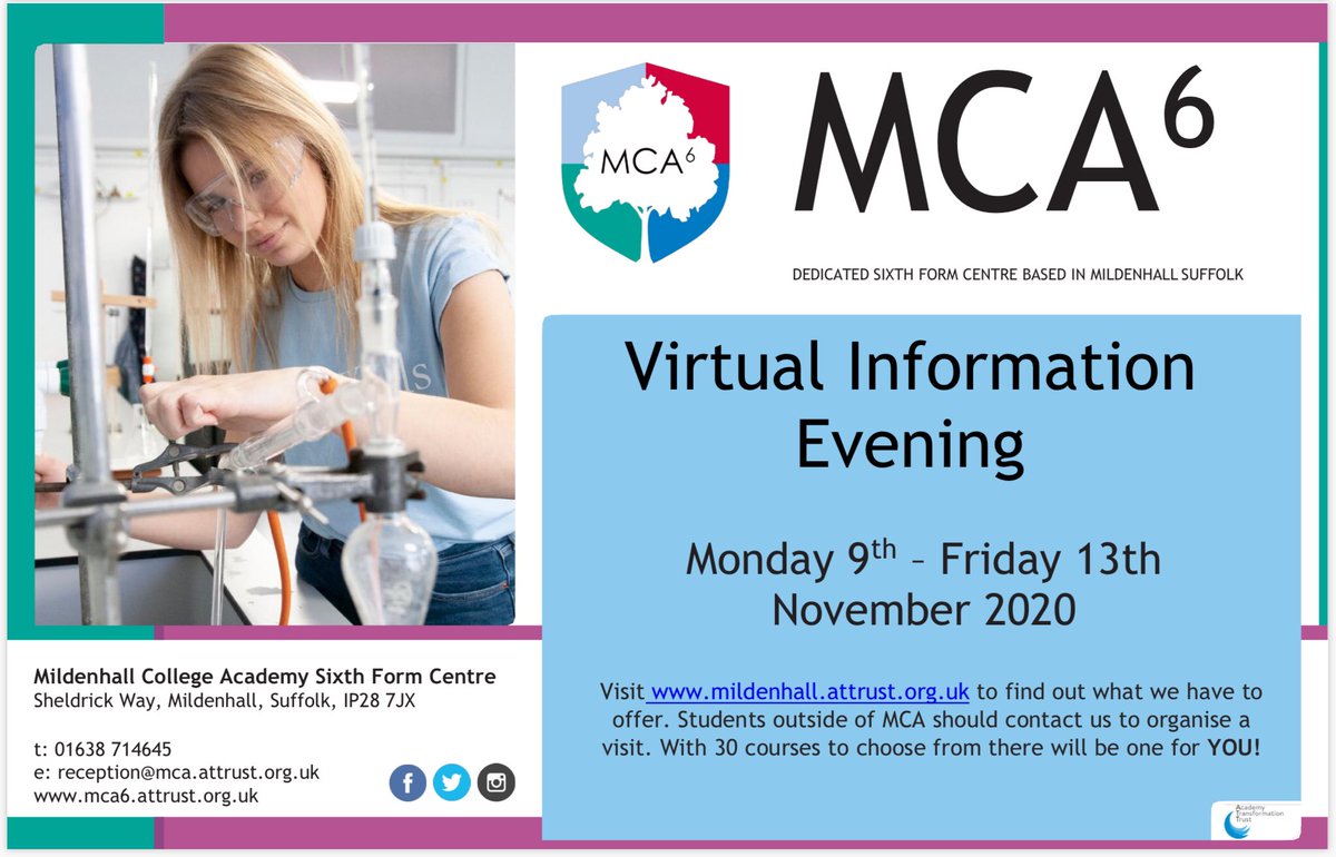 MCA_Six's tweet photo. MCA6 Virtual Information Evening is next week! Who is joining to find out more? @MilCollege @IceniAcademy @IESBrecklandPE @SohamVC @NKTacademy
#SixthFormLife #TransformingLives #Post16Options #ALevelStudents #BTECStudents #CTECHStudents #ExcitingTimesAhead #NewBeginnings https://t.co/u15az0wATm