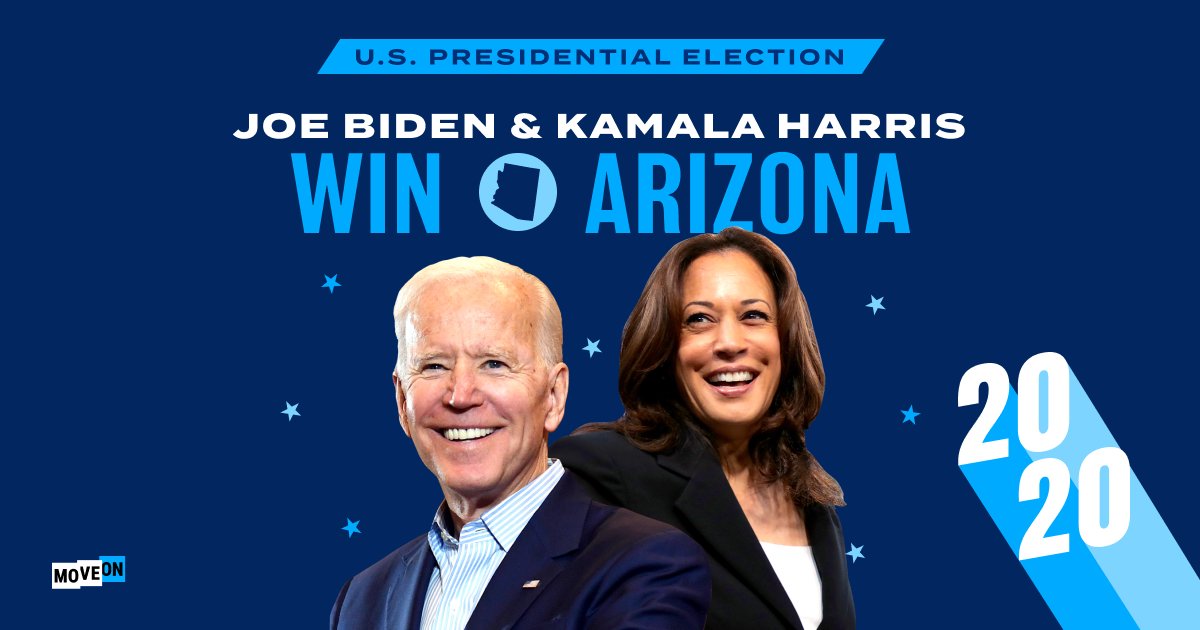 MoveOn's tweet photo. .@JoeBiden &amp; @KamalaHarris WIN Arizona! #OurVoteIsPower https://t.co/pkeSYLn9Zt