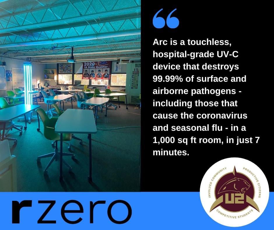 LeRoyCUSD2's tweet photo. R-Zero is here! In addition to our extensive COVID cleaning protocols, we will also be using R-Zero to help keep us safe. https://t.co/leAtd2Ynu8