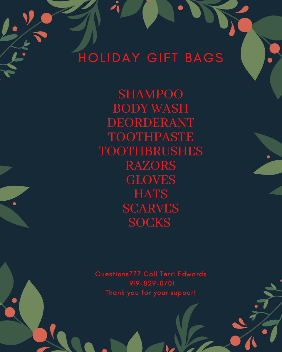 healtransitions's tweet photo. As the holidays grow near, we are collecting items for gift bags for the men and women we serve! 

Donations can be made at either of our campuses at any time.

Men's Campus - 1251 Goode St.
Women's Campus - 3304 Glen Royal Rd.

#holidays #recovery #raleigh #nonprofity #giveback https://t.co/Lpago0H1FO