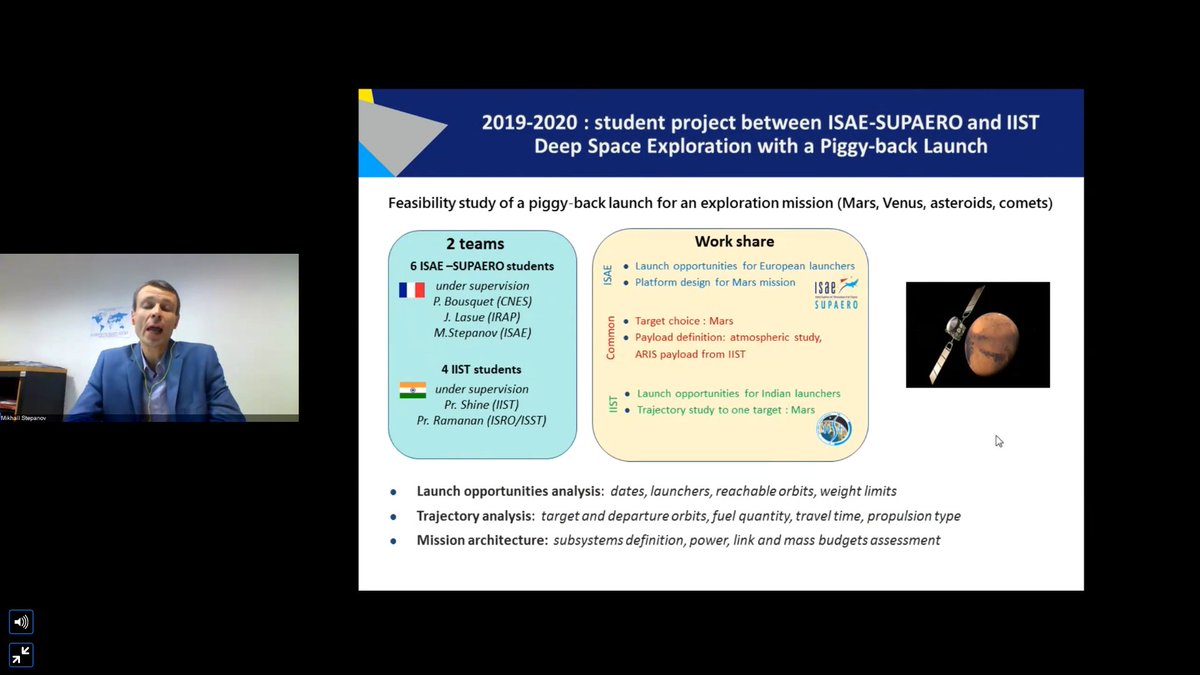 Comme projet proposé pour cette dernière coopération avec l'IIST : des missions vers Mars et une comète !