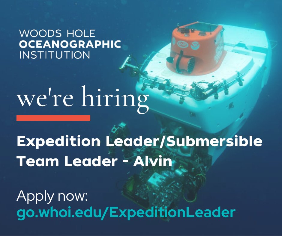 WHOI's tweet photo. The Alvin Group is seeking a highly qualified Expedition Leader to join our team.  Alvin is the world’s most famous human-occupied submersible. Over 5 decades &amp; 5000+ dives Alvin has advanced our understanding of our ocean. Learn more: https://t.co/rdbbpNQiLz

#HOVAlvin #WHOI https://t.co/UoV2HCtgN6