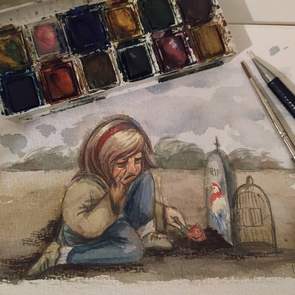 EccentricPencil's tweet photo. "Que mierda despedirse"
That was the inktober #rip i had just sketched and gave it some color now 
Im testing watercolor options yet..im not very fan of this but im becoming very fan of watercolor with mechanical pencil. With whta you like to mix waterco… https://t.co/VLpLAdbegj https://t.co/owel5TS8ae