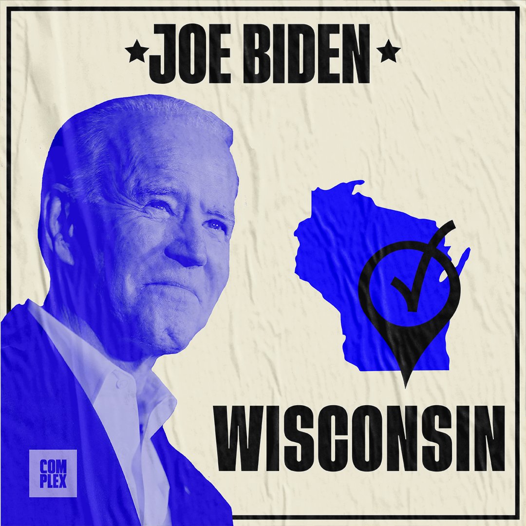 Complex's tweet photo. Breaking: Joe Biden projected to win Wisconsin, picking up a crucial 10 electoral votes on his path to 270 [via @AP]

Full results/updates: https://t.co/GCnqAfvsnO https://t.co/JYRruuYTYL