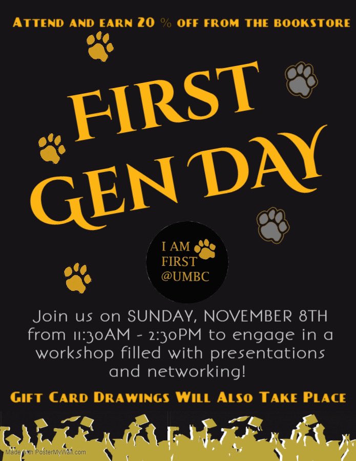 UMBC_IAmFirst's tweet photo. 5 days until we celebrate First-Gen Day.  Register at https://t.co/n8lJ2oTsck. #UMBCFirstGen https://t.co/LySD0okX9w