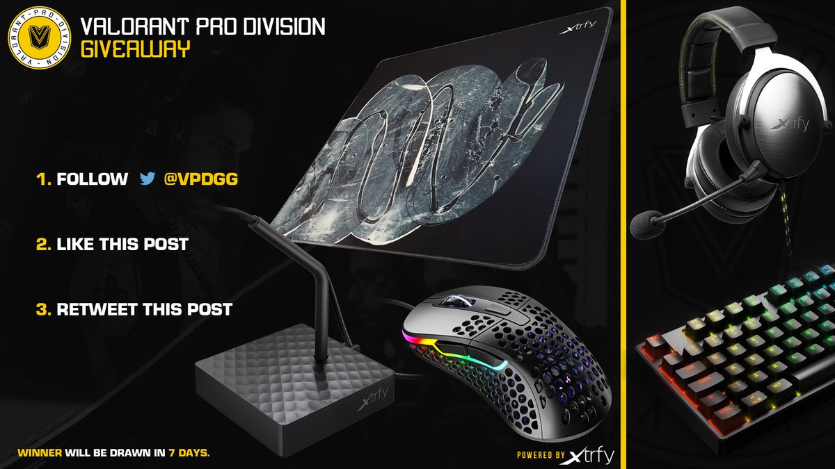 VPDgg's tweet photo. We're doing it often, so you know what to do 😅

1. Follow @VPDgg &amp; @Xtrfy ✅
2. Like &amp; Retweet this post 👍
3. Extra Entry (tag 2 friends) 👇

Complete kit (mouse, mouse pad, and mouse bungee)
Basically, everything you need 🔥
The winner will be drawn on 11/11/20 🏆 #VPD https://t.co/18EvW0SFLE