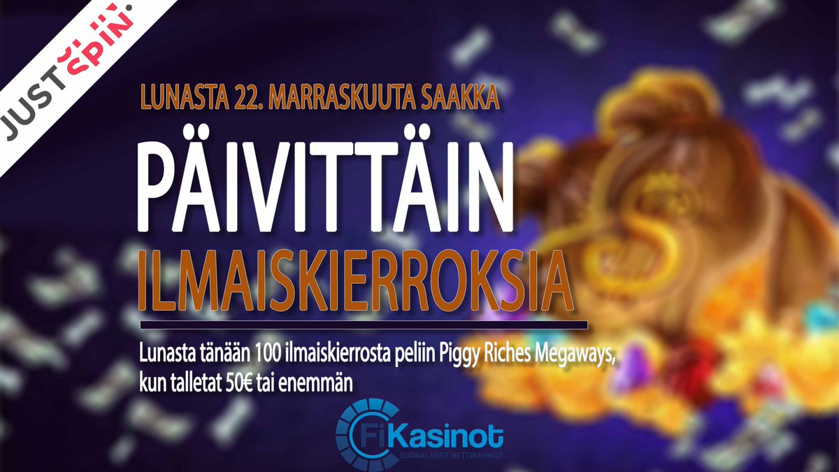 FiKasinot's tweet photo. Päivittäisiä ilmaiskierroksia Justspiniltä on nyt mahdollista lunastaa aina 22. marraskuuta asti!
#nettikasino #nettikasinot #fikasinot #justspin #justspincasino #ilmaiskierroksia #kampanja #marraskuu #talletus #bonus #juhlakausi #suomi #slotti
https://t.co/J4hiRpBhPx https://t.co/xfoWVEcDa9