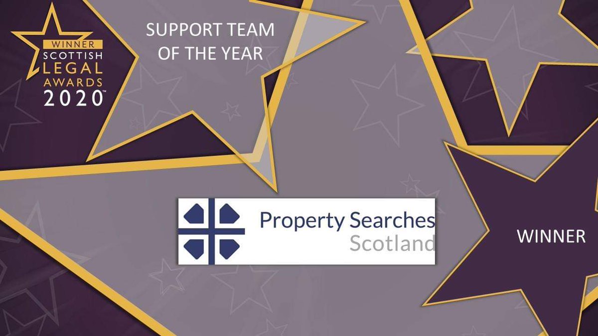 LegalAwards's tweet photo. The WINNER of Support Team of the Year is Property Searches Scotland @PS_Scotland #legalawards20 #excellence #scottishlaw https://t.co/k6zAadVwWM