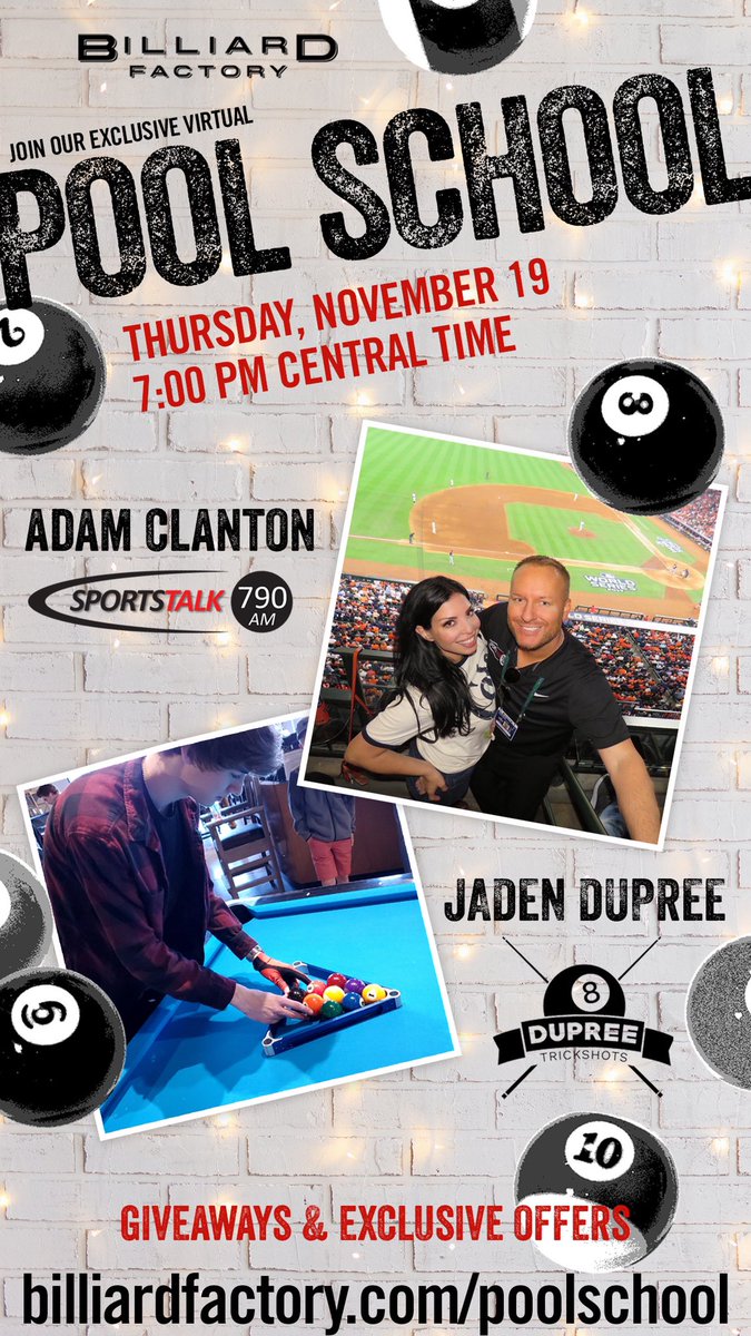 adamclanton's tweet photo. Very much looking forward to this event with @dupreetricks later this month—especially on our brand new @Brunswickpool table from @BilliardFactory! Just tune in virtually 11/19! #ad #JadenDupree #BilliardFactory #Brunswick (More info here: https://t.co/yB3LSYz0mD) https://t.co/KsMVa45p9S