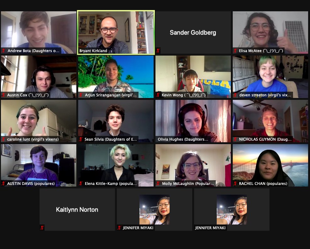 Social distancing did not stop UCLA &amp; USC undergrads from competing - over Zoom - in this year's Classics Olympiad! Teams won invisible Zoom prizes of immortal fame for Trivia, Translation, Combined Trivia and Translation, and Spirit - a category in which all teams excelled!