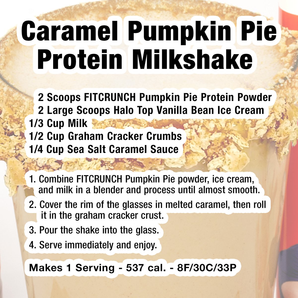 FitCrunchBars's tweet image. You’ll be feeling #blessed after one sip of this lip-smacking milkshake! The sweet blend of smooth caramel, creamy vanilla, and pumpkin pie topped with graham cracker delight will make this your new go-to comfort shake (packed with protein 😊)of the season!
.
.
#fitforfall#shakes