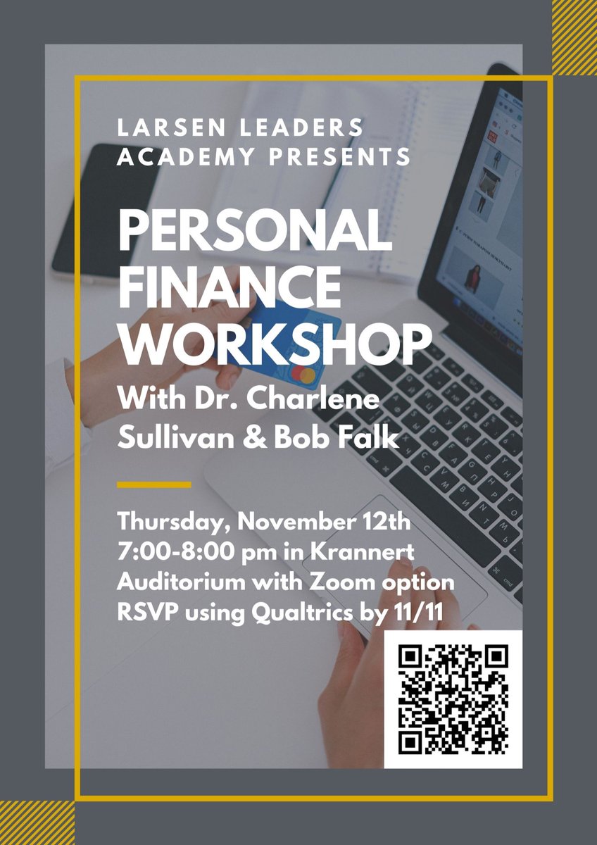 The final part of this semester’s Workshop Series is all about Personal Finance. Our speakers will cover topics such as student loans, credit cards, and creating strong relationships with lenders. RSVP using the Qualtrics link: purdue.ca1.qualtrics.com/jfe/form/SV_eX…