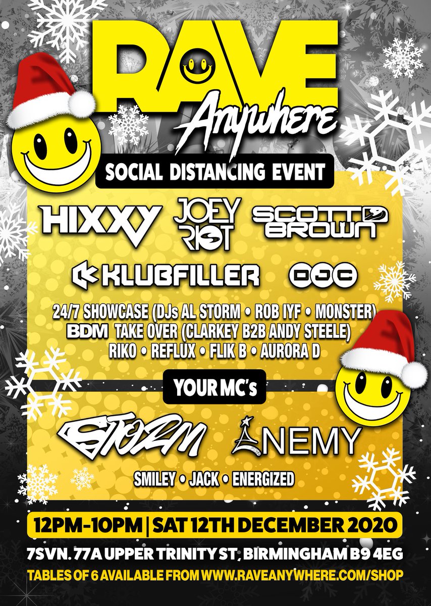 Oi Oi Ravers!! 
We are proud to present our Xmas Xtravaganza socially distanced event!! 
Make sure you don't miss out on grabbing your table by signing up at raveanywhere.com/xmas2020
Tickets go on sale Friday 6th November at 10am on our website! 
#RaveAnywhere #XmasXtravaganza